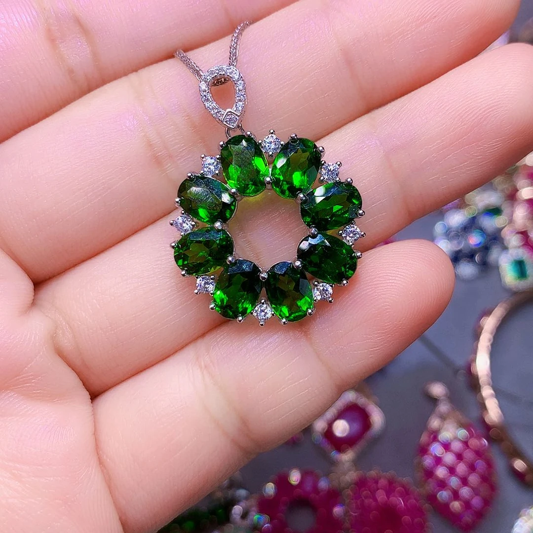 银S925镶嵌透辉石吊坠