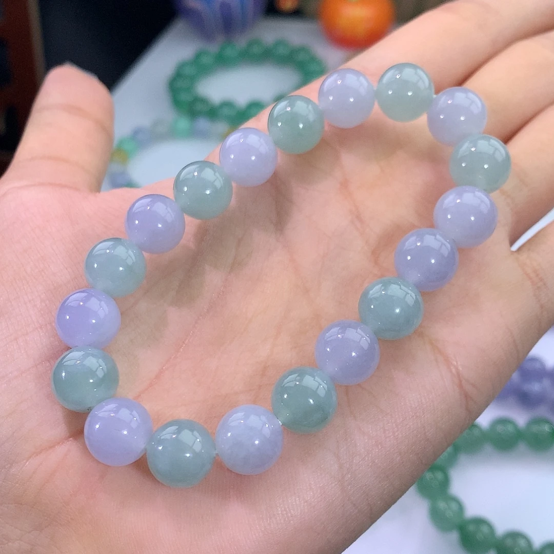 翡翠未镶嵌手链5号 双彩马卡龙手串