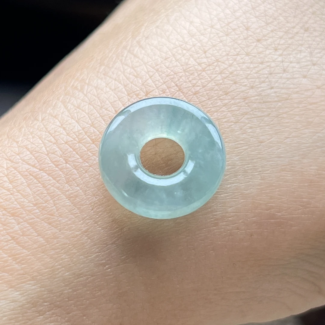 冰蓝翡翠甜甜圈吊坠天然缅甸a货小平安环diy手绳面包圈扣子冰透