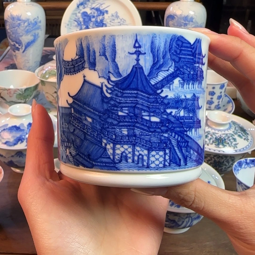名窑口 山水容天杯放漏