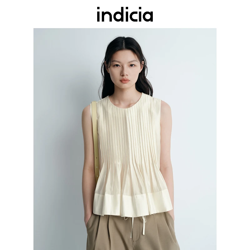 indicia标记25夏新款莱赛尔压褶简约气质无袖上衣 L2B5SY086