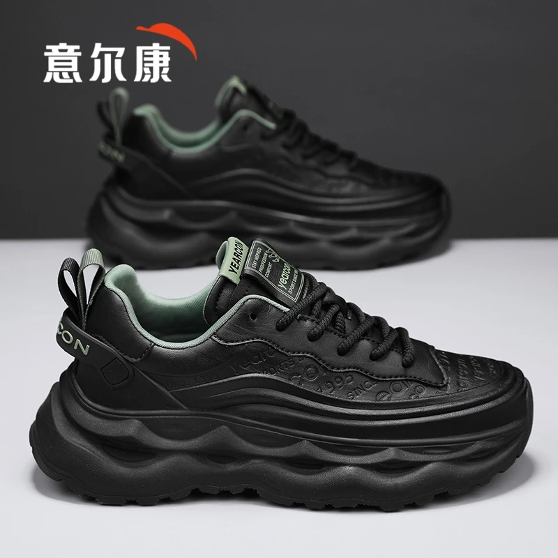 意尔康男鞋2025年新款夏季黑色爆款厚底增高运动鞋百搭时尚老爹鞋
