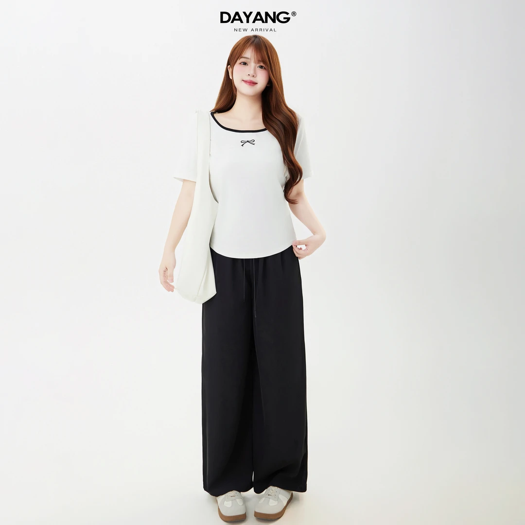 120斤的大杨 胖mm简约撞色方领短袖t恤女小个子夏日短款正肩上衣