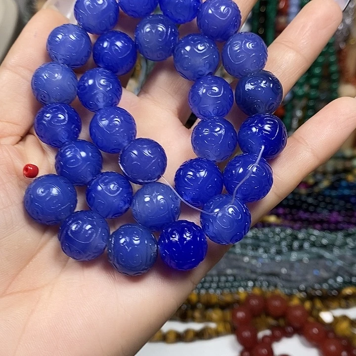 玛瑙/玉髓未镶嵌珠宝半成品玛瑙回纹雕刻卡14mm