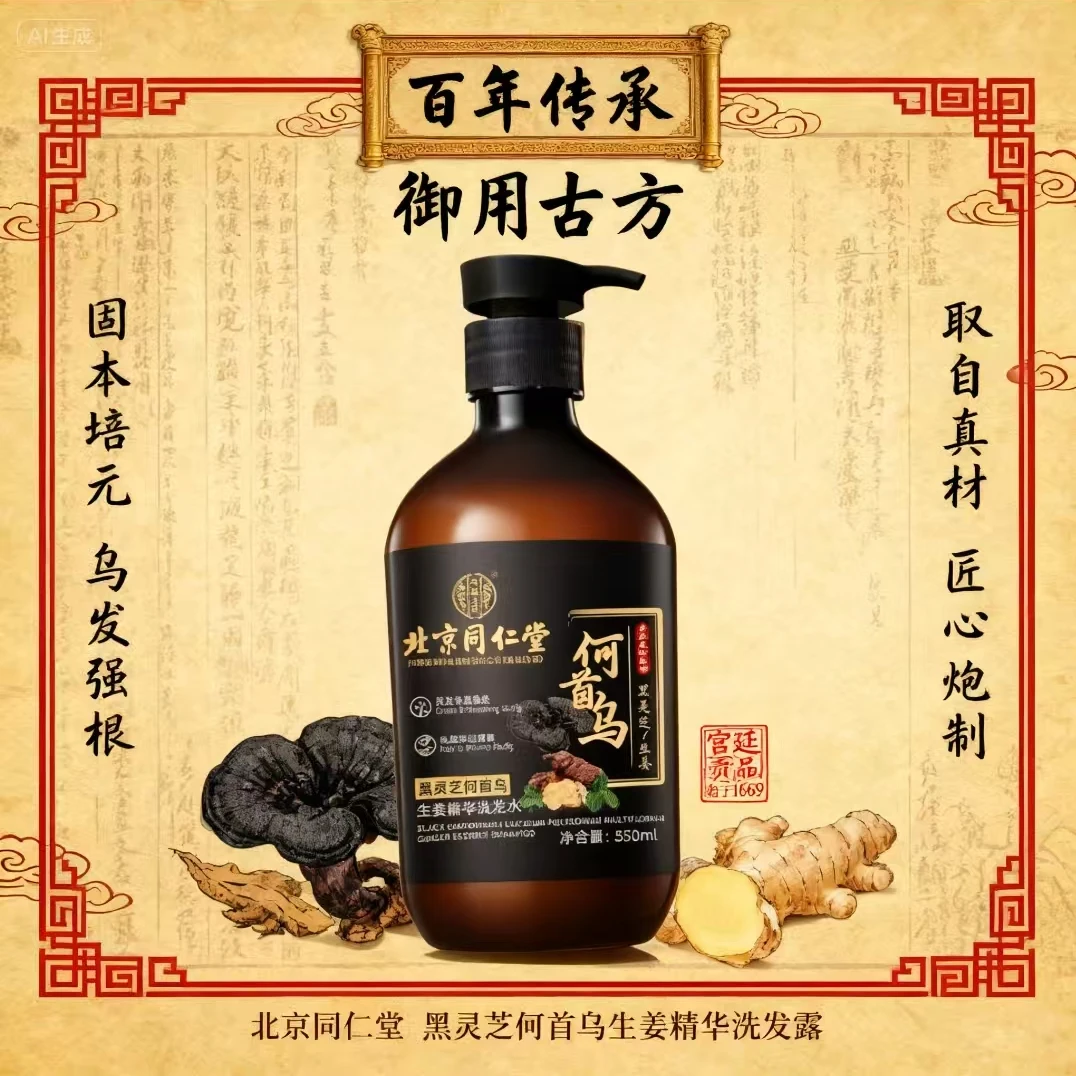 北京同仁堂何首乌黑灵芝洗发水植物萃取黑发去屑止痒控油蓬松固发