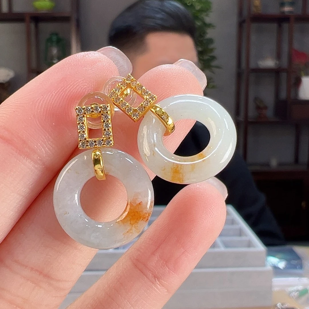 翡翠耳饰银S925镶嵌耳环77