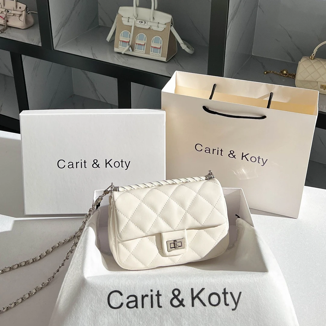 CARIT KOTY小香风米白菱格链条包包女2025新款潮百搭通勤斜挎小包
