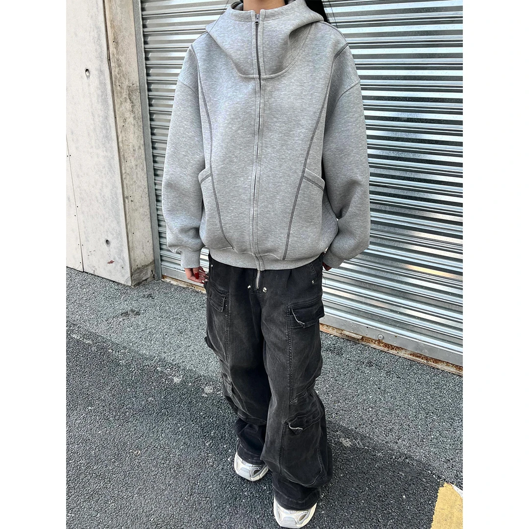 美式开衫连帽设计感解构拼接卫衣男女秋冬潮牌宽松套头情侣款上衣