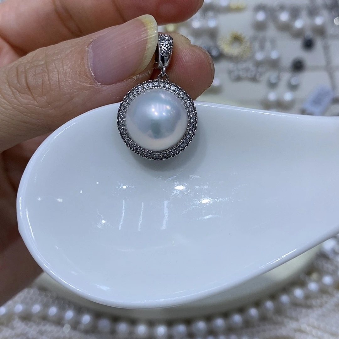 拼合珍珠（马贝珠）吊坠(不含链)银S925镶嵌