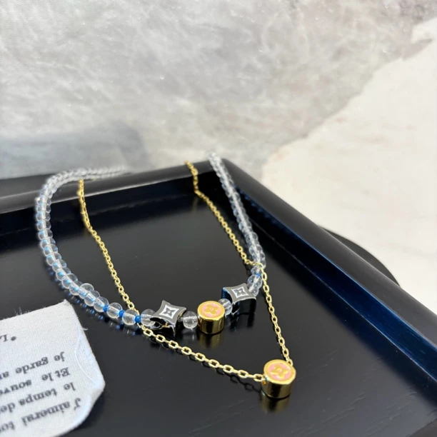 铜合金仿水晶项链 双层花花项链XL3231