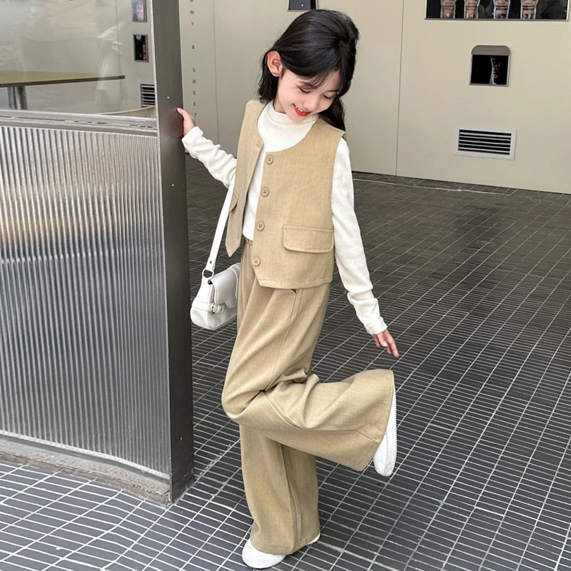 女童春秋款西装马甲三件套洋气2025新款潮流儿童女孩套装时髦潮