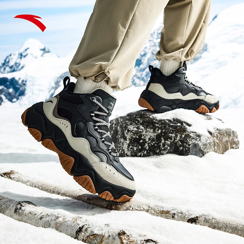 双12抢购安踏流萤女子休闲鞋冬季高帮百搭棉鞋加绒保暖增高老爹鞋