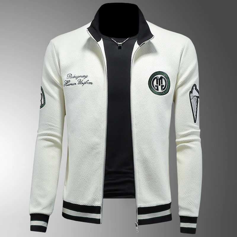 费韦戈摩时尚立领休闲夹克男装潮流刺绣棒球服秋冬季修身上衣外套
