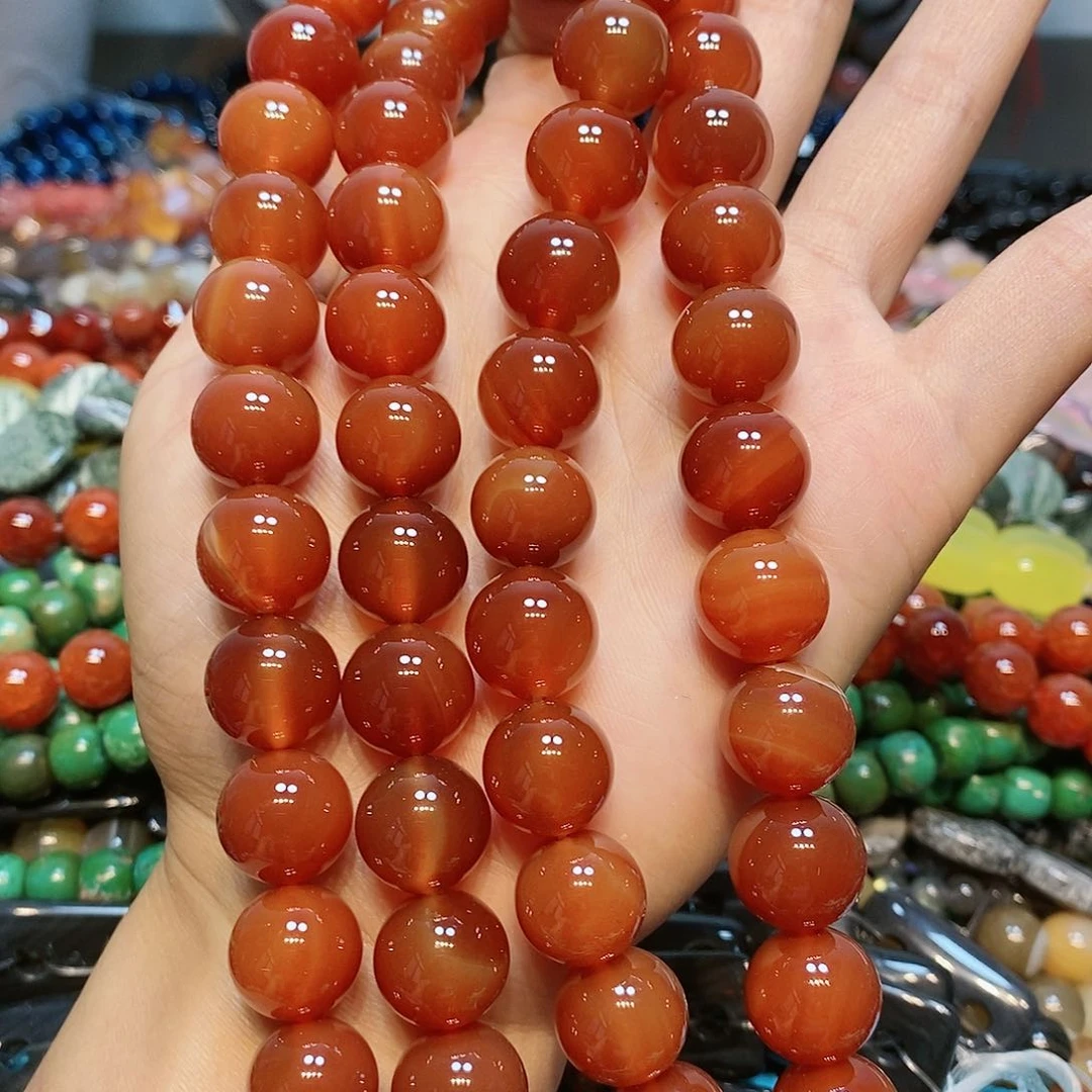 散珠玛瑙/玉髓14mm红玛瑙一条