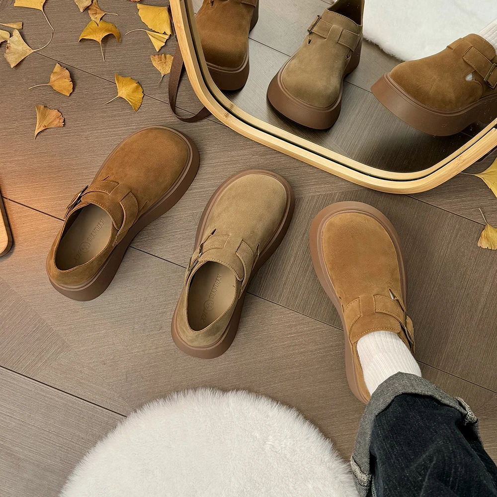 【小麦麦】旷野追风-2025新款百搭复古韩版厚底乐福鞋皮带扣勃肯