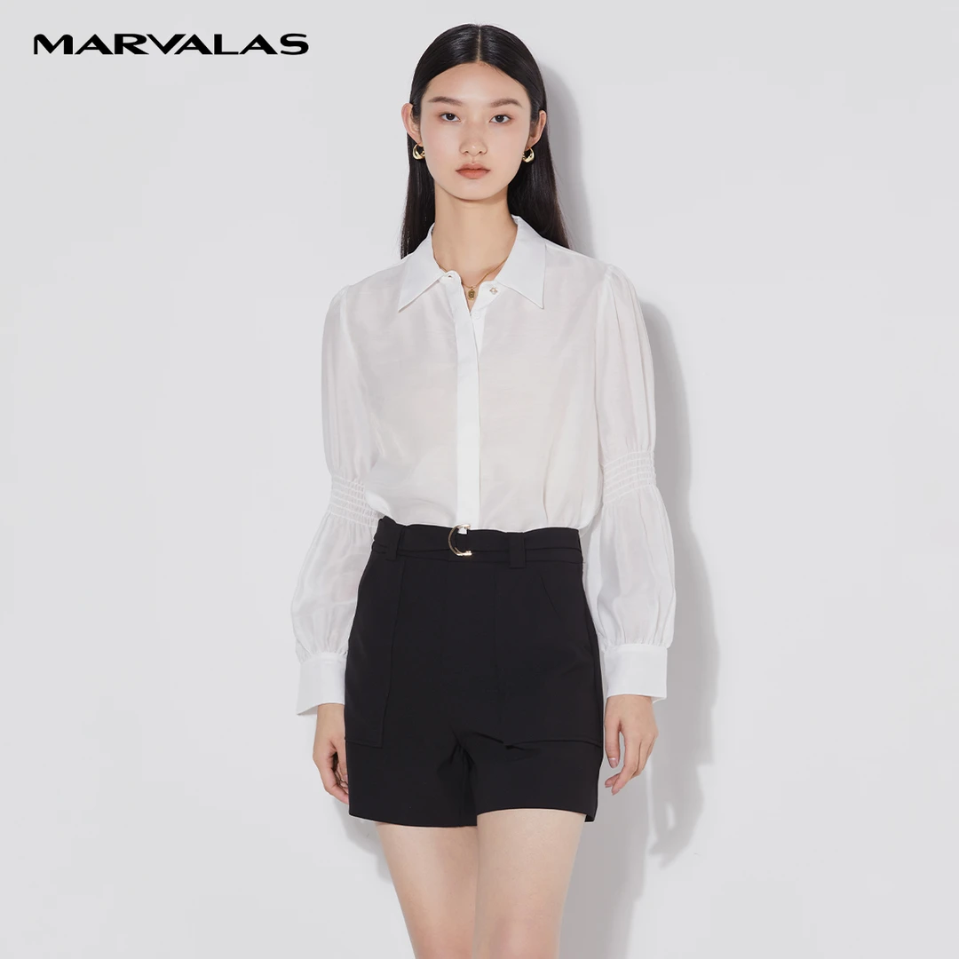 【小余专属】M331271#曼德诗白色衬衫女2022年夏季新款小尖领设计