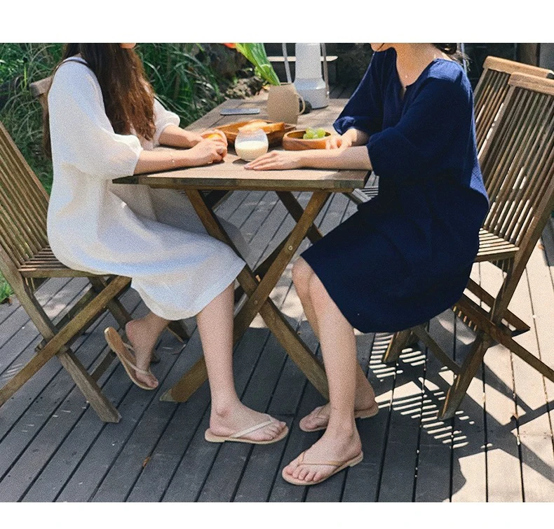 100%棉纱布薄款简约纯色睡裙女中袖薄款透气家居服慵懒风中长裙