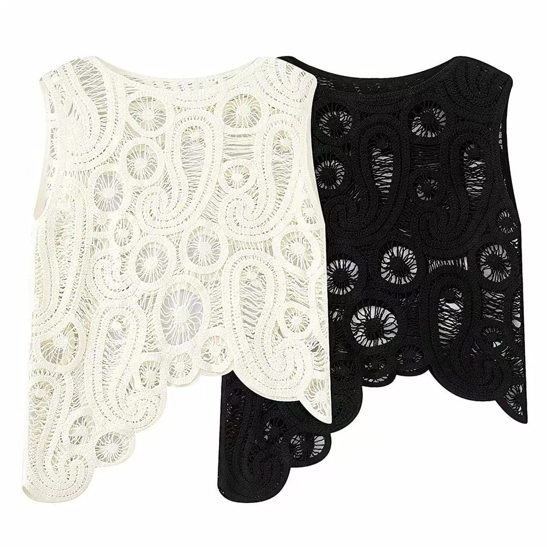 【艾家】商场同款2025夏款无袖不规则钩花镂空针织衫上衣女5002