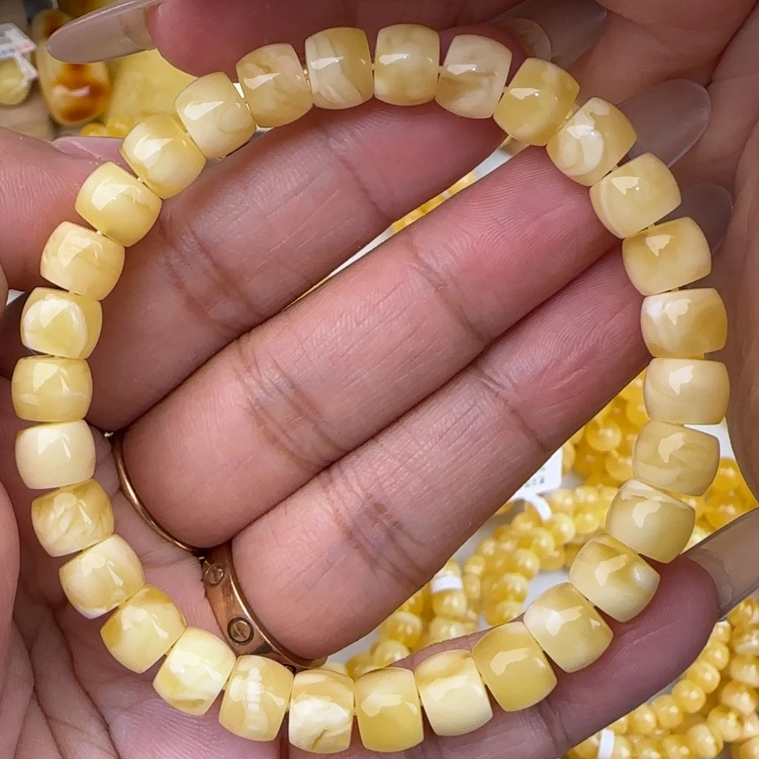 蜜蜡未镶嵌手链浓白妖花直切手串