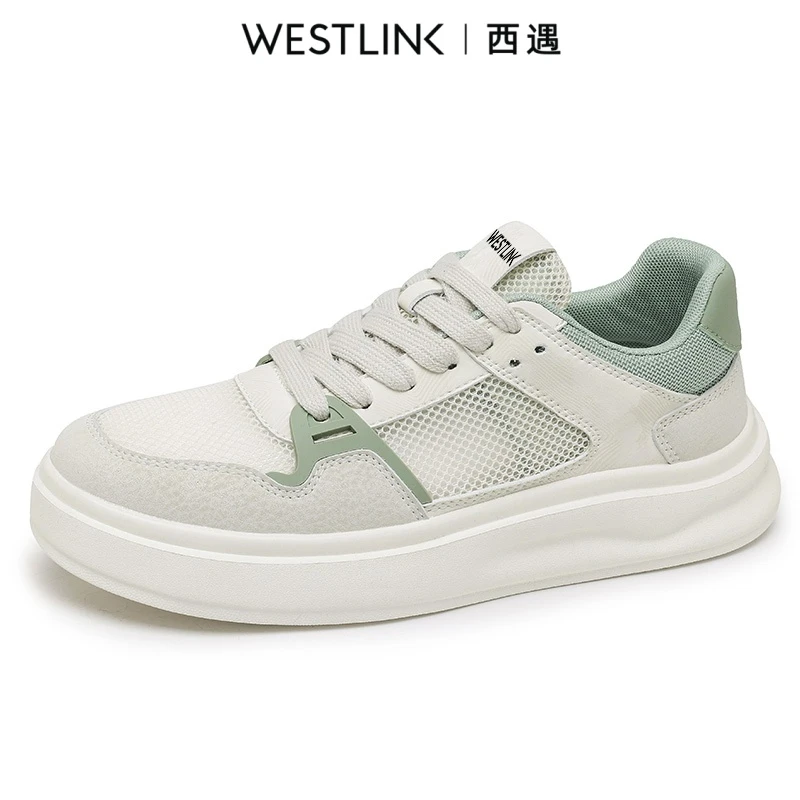 Westlink/西遇板鞋男款2025新款爆款板鞋平跟透气素面系带网面鞋