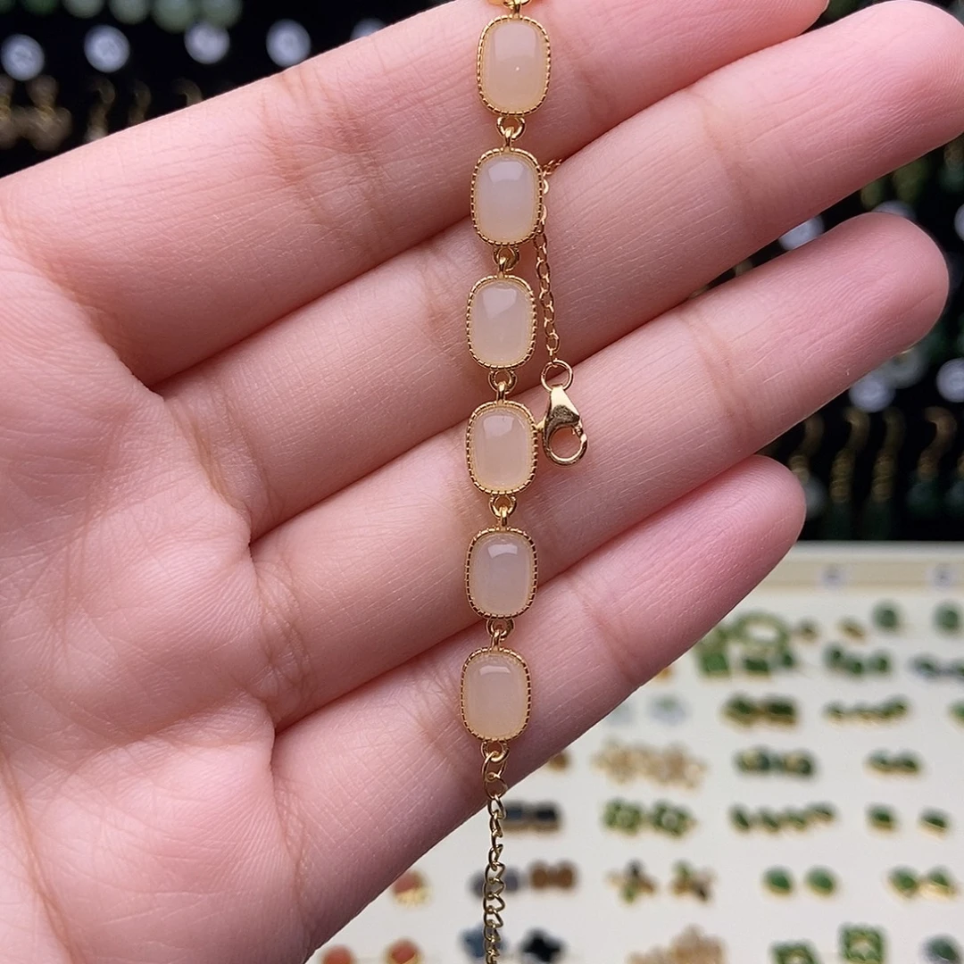 听***羽和田玉银S925镀金镶嵌耳饰