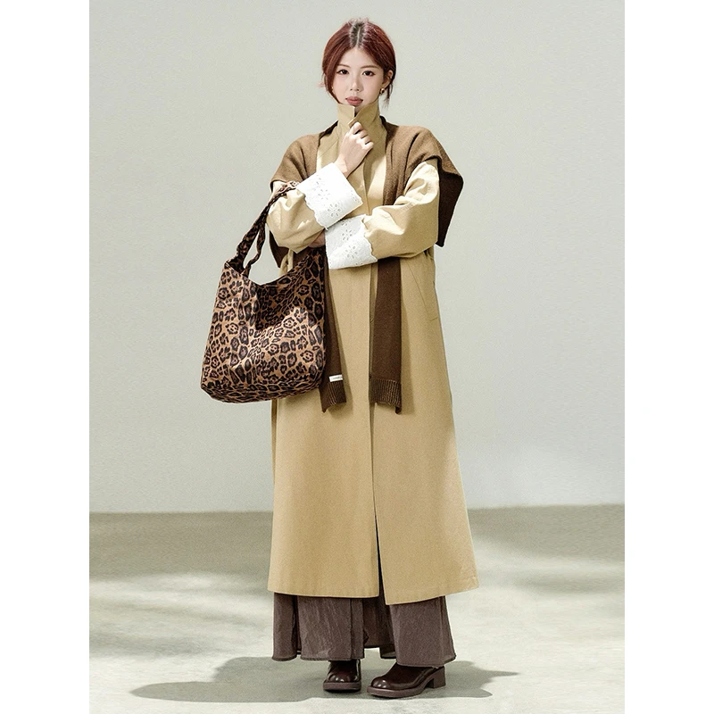 【长岛听风】甜辣多多早秋翻领袖口拼接花边前中暗门襟扣长款风衣