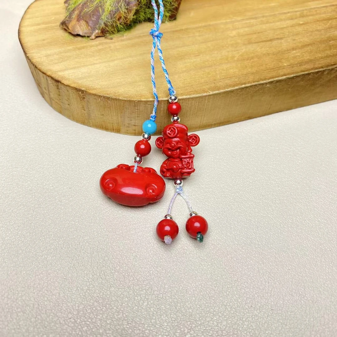 含辰砂工艺品保真高含量红砂设计款吉祥如意财神手机挂保真朱砂