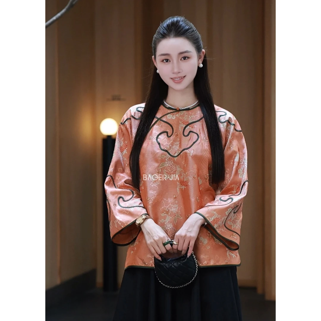 88-【生生不息】宝儿家含幂BK207525307早秋蜀锦花罗缠枝蝶恋花上衣