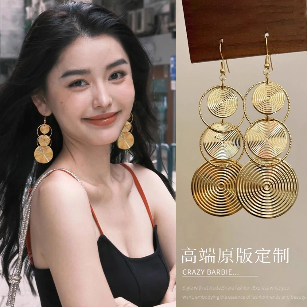 铜合金耳饰 复古金色圆圈耳环女波西米亚独特个性耳钉高级感耳饰