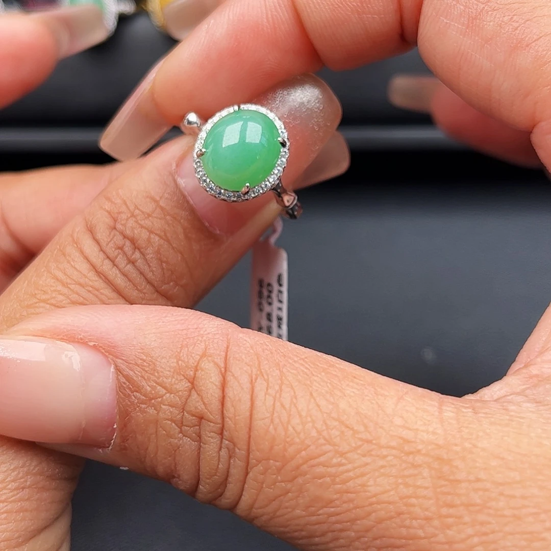翡翠戒指银S925镶嵌缅甸天然A货翡翠戒指