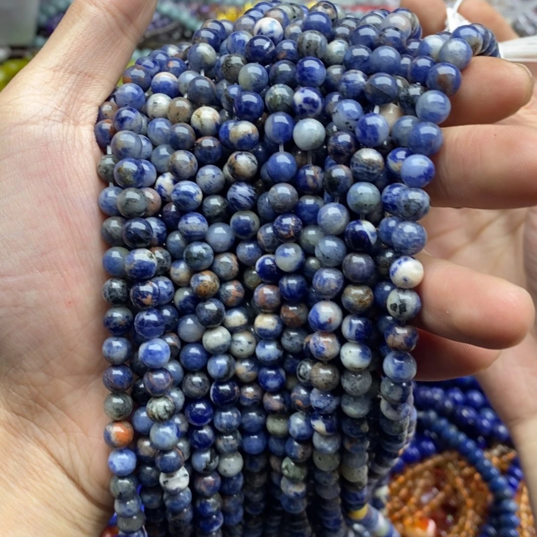 玛瑙/玉髓合金珠宝半成品两条天然6.8mm蓝纹石圆珠