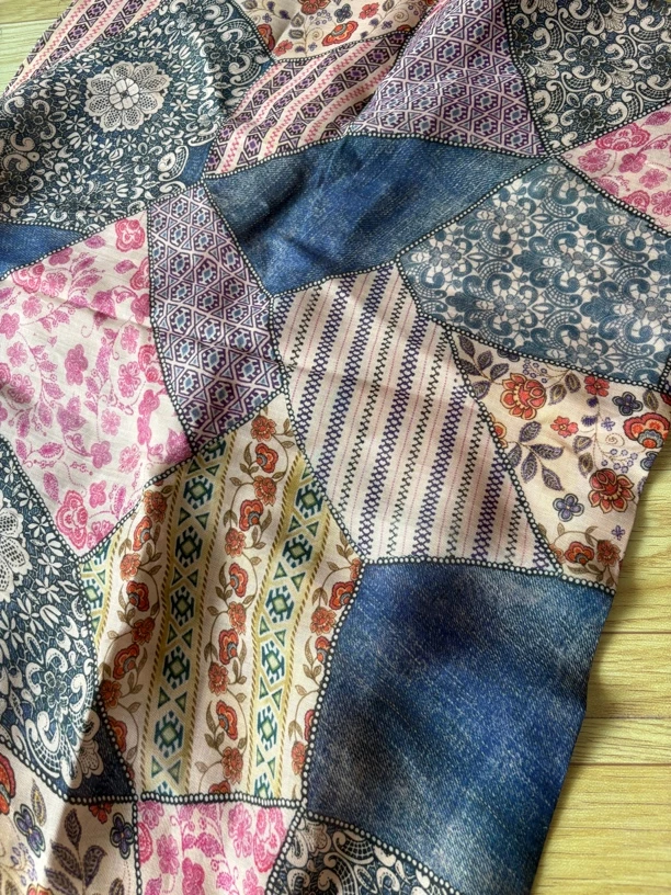 牛仔补丁百家布 民族风薄款苎麻印花面料 门幅1.4