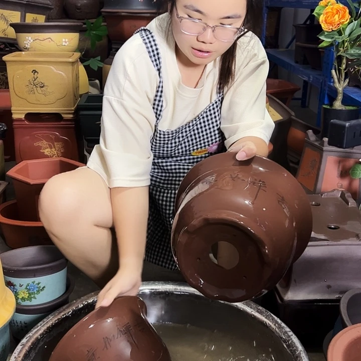 宜兴紫砂花盆花盆25+25平角金钟