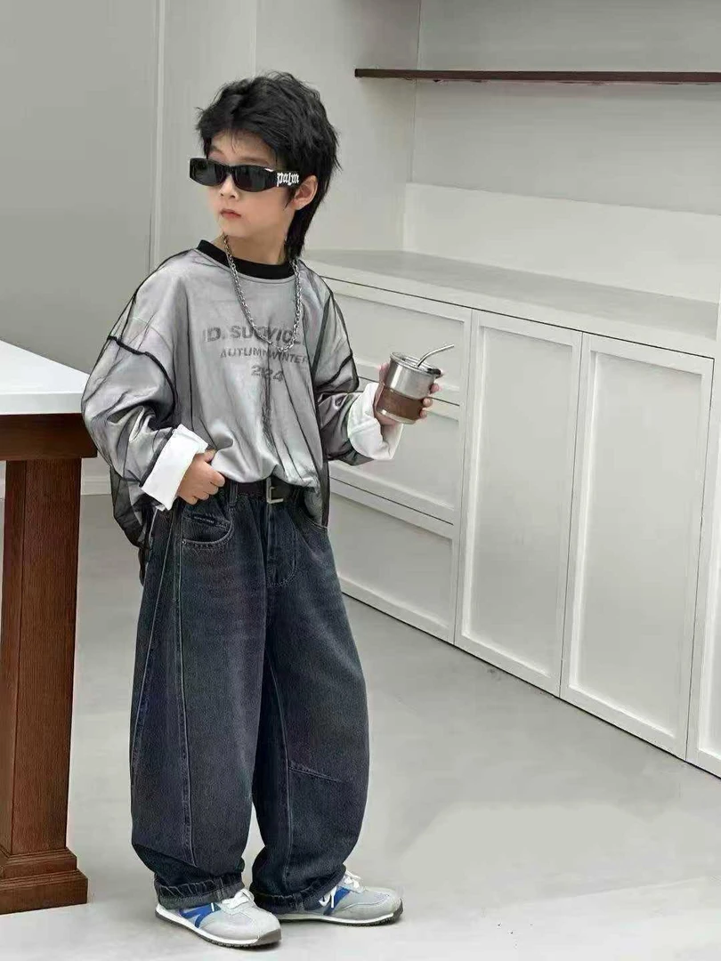 春秋韩版男女款牛仔裤男童时尚秋季中童中大童秋款儿童春款休闲