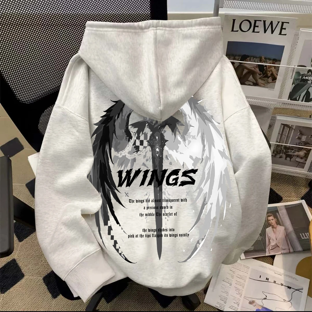重磅阴阳翅膀剑高街复古美式连帽卫衣青少年加绒加厚秋冬宽松外套