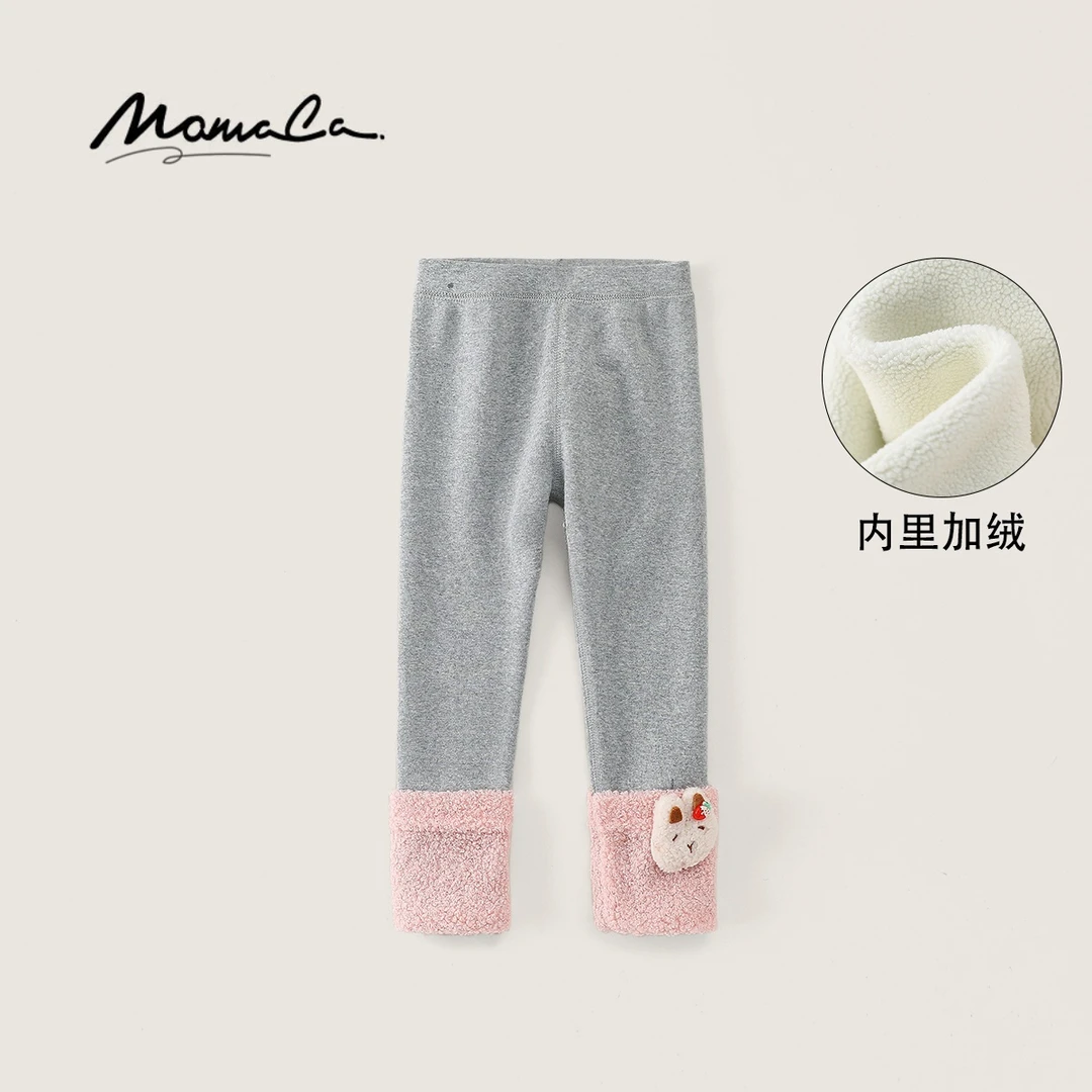 MOMOCO女童冬季儿童休闲柔百搭洋气撞色加绒打底裤