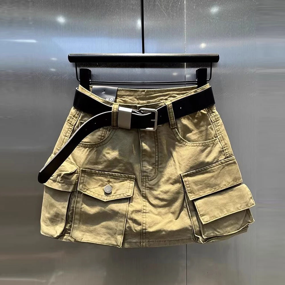 美式复古高腰防走光夏季新款半身裙口袋显瘦工装辣妹牛仔包臀裙女