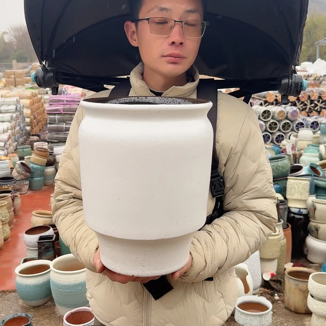 紫砂花盆口25高31（一个白色大号