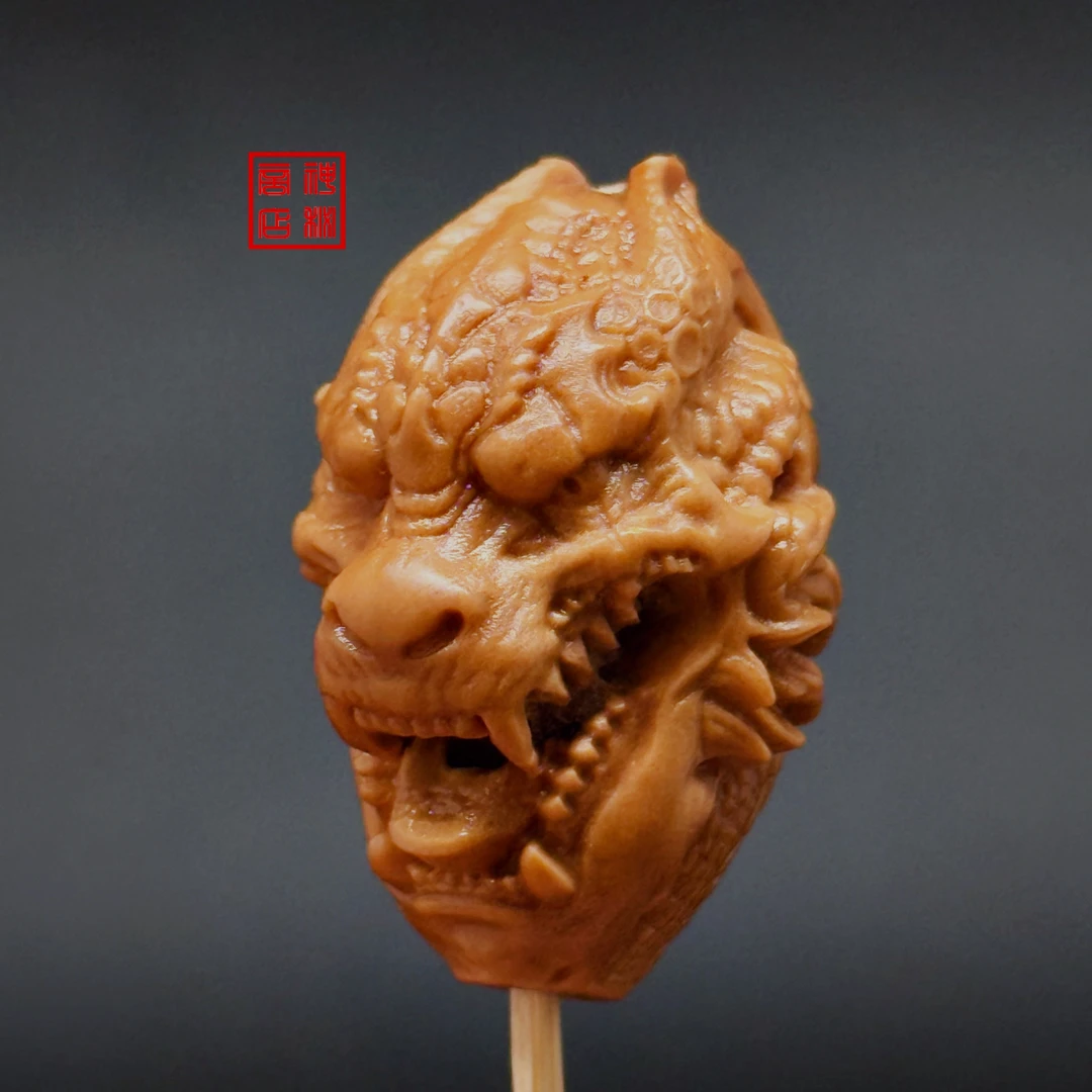 龙头橄榄核三通文玩配饰大尺寸佛头核雕单籽精雕雕刻手持手串配件