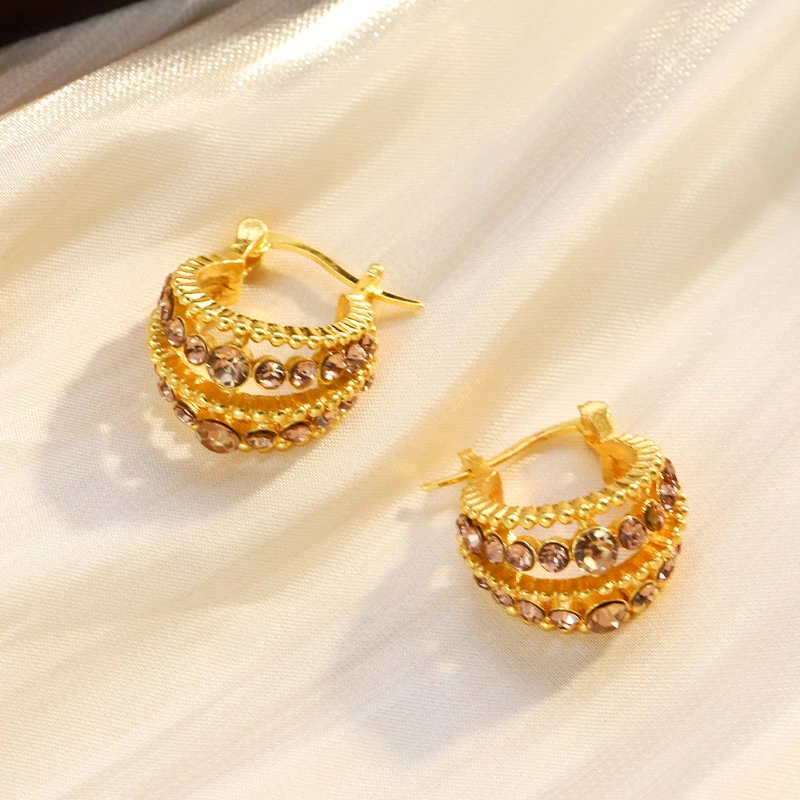 铜合金耳饰 高级感轻奢咖色水晶几耳扣法式精致时尚气质百搭耳环