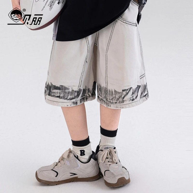 2025夏季童装韩版亲子装青少年白色牛仔五分裤百搭潮酷短裤裤子