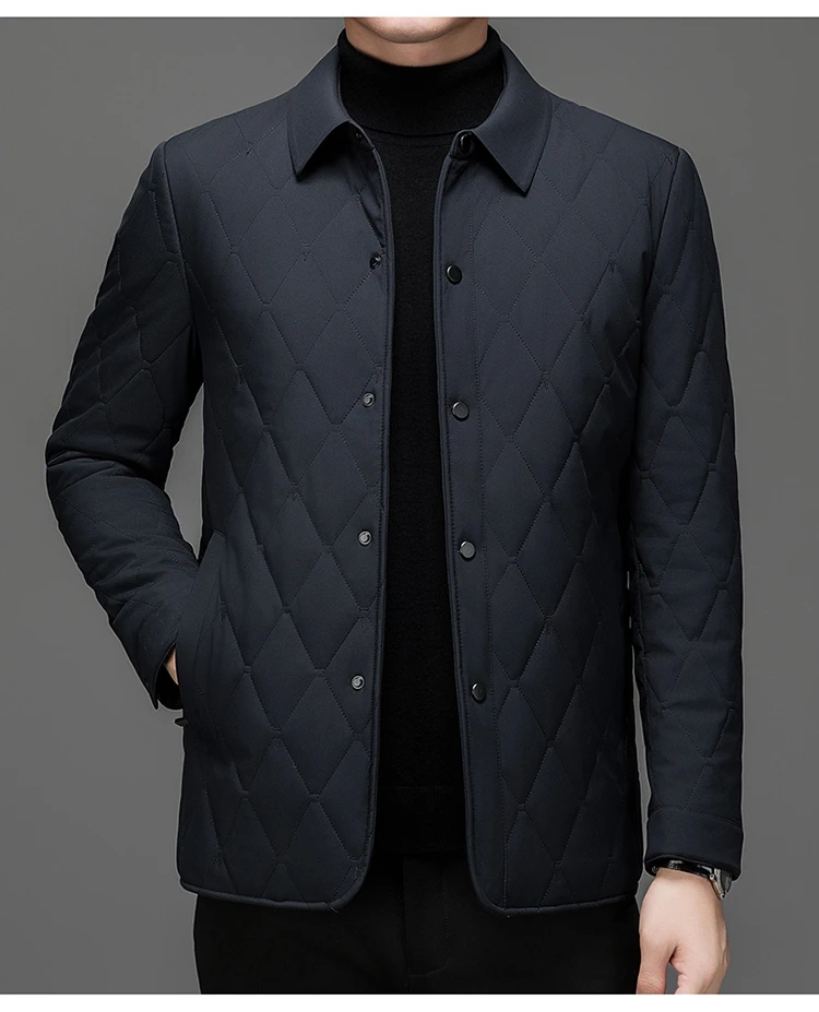 秋冬新款桑蚕丝男士棉衣商务休闲立翻领保暖加厚轻薄外套86803）