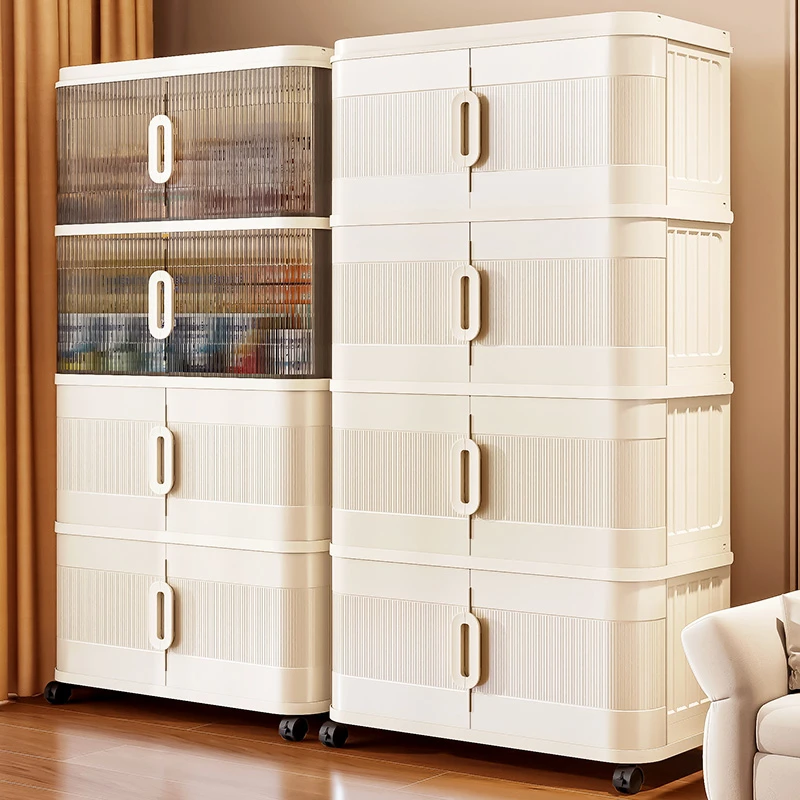 收纳柜储物柜多层家用轻便收纳柜可折叠推拉开门免安装客厅整理柜