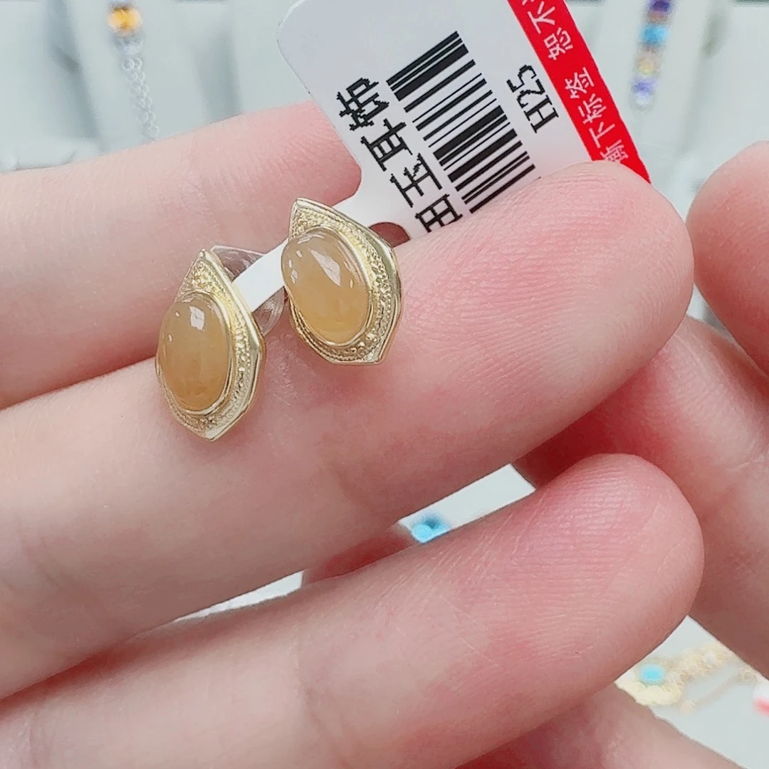 和田玉银S925镶嵌耳饰耳钉