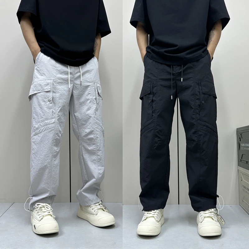 昊Studio夏季速干高街男士潮牌高街休闲裤复古宽松痞帅直筒工装裤