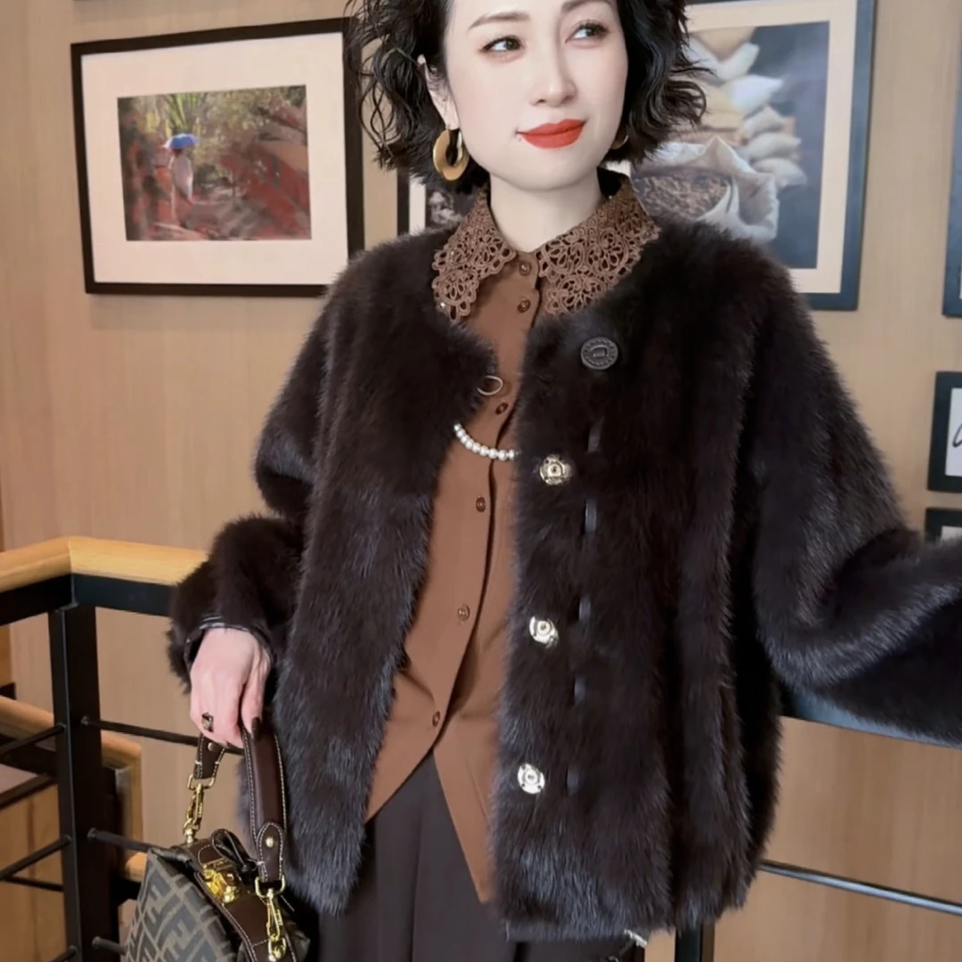 2025冬款新款网红保暖防风毛毛外套插肩袖下摆抽绳