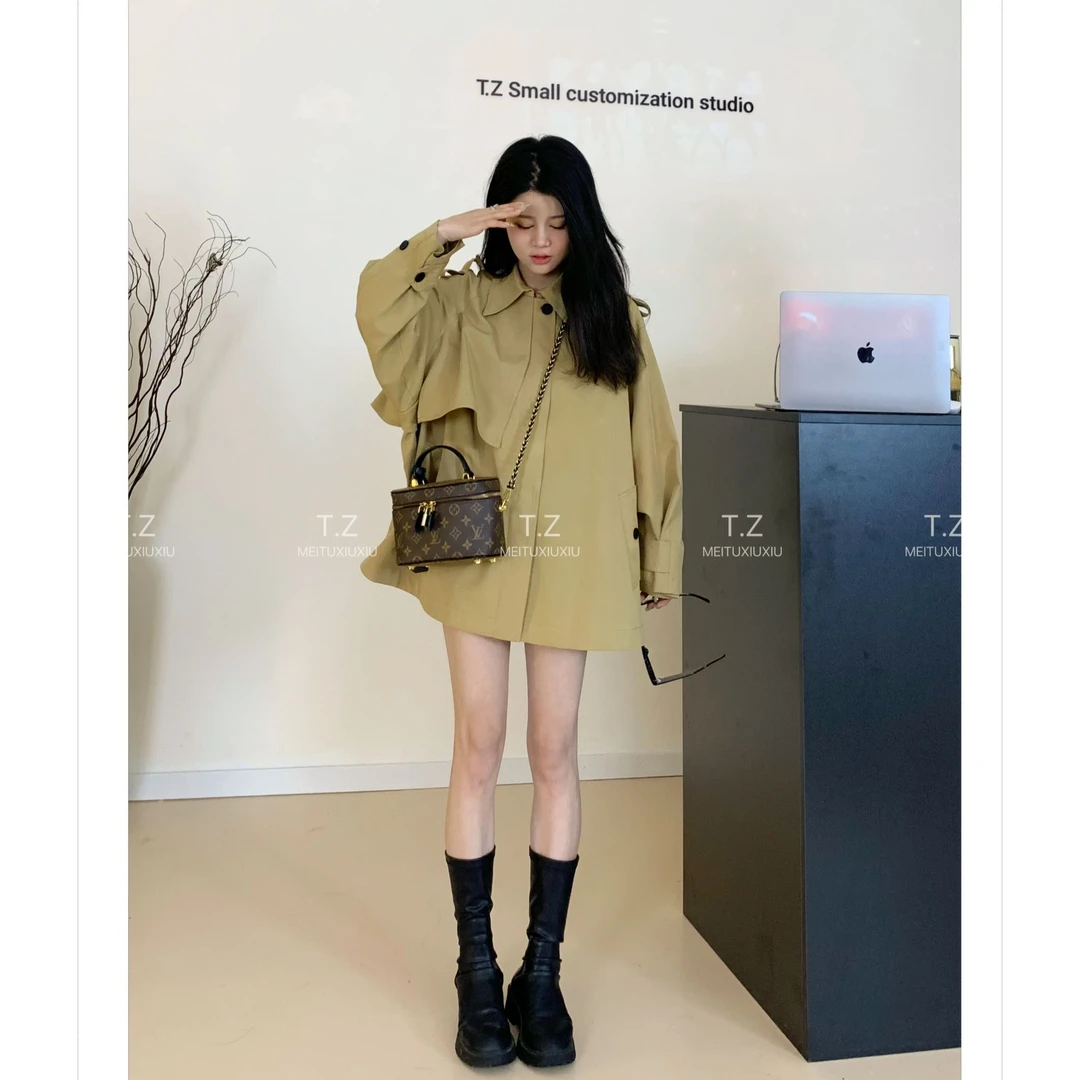 【清仓只出不进】~150小个子质韩系短款风衣外套B256【宽松斗篷款】