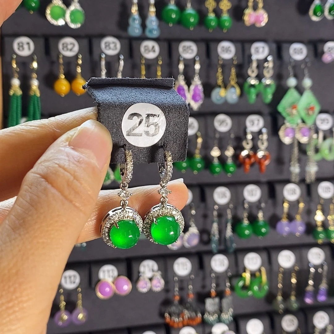 银S925镶嵌翡翠耳饰25