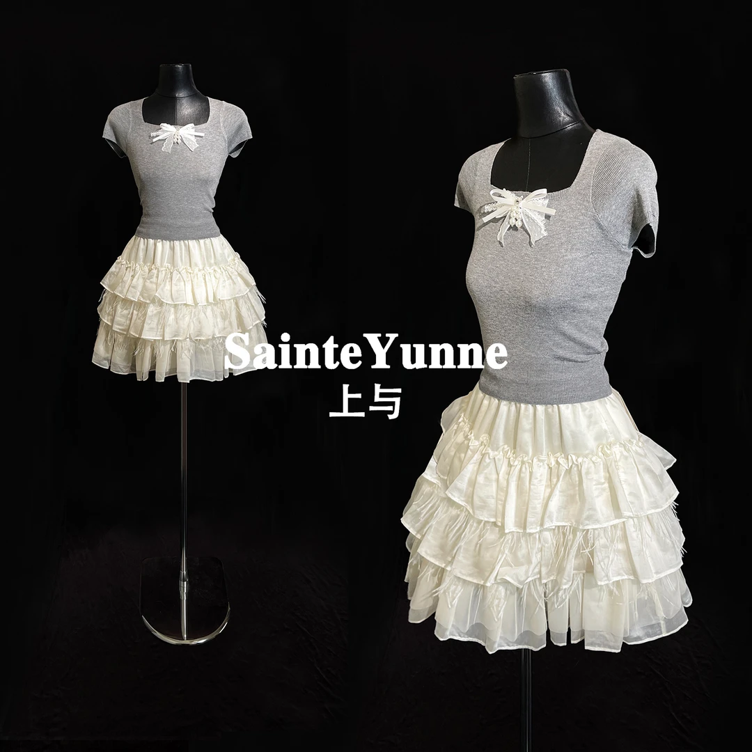 SainteYunne上与原创新款蝴蝶结薄款短袖针织衫SY805女夏