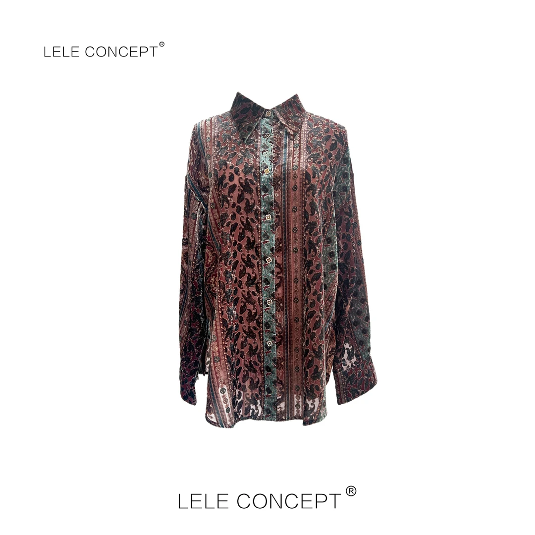 LELE CONCEPT｜「夭夭」 时尚休闲做旧丝绒花衬衫S0505